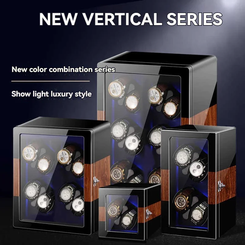 IBBETON【Battery】Watch Winder Box Automatic 2/4/6/8/12 Slot Wood Watch Box Storage With Key Lock Watch Shaker