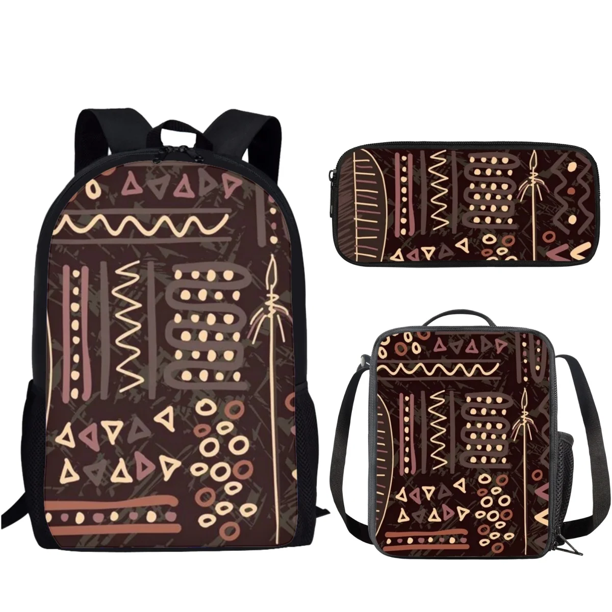 Cultura tribal africana 3 pçs conjunto jovens mulheres saco de livro mochila moda impressão lápis caso/lancheira para adolescentes meninos meninas