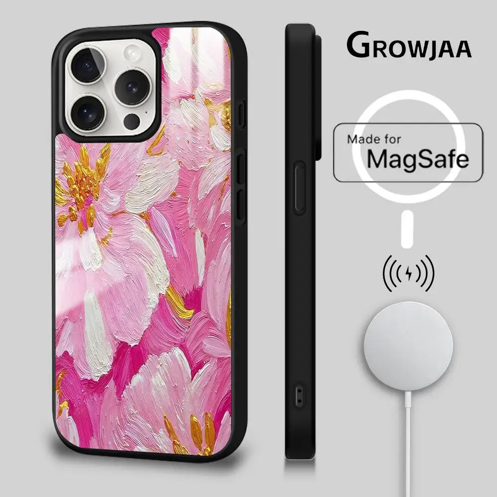 حافظة هاتف عصرية على شكل زهرة برية لهاتف آيفون 16 15 14 13 12 11 Pro Max Plus Mini Magsafe مرآة لاسلكية مغناطيسية Funda #2