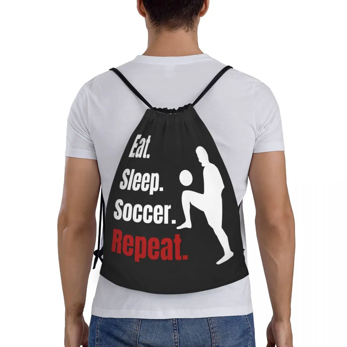 Eat Sleep Soccer Repeat Drawstring Backpack Sports Gym Bag for Women Men Funny Soccer Player Training Sackpack