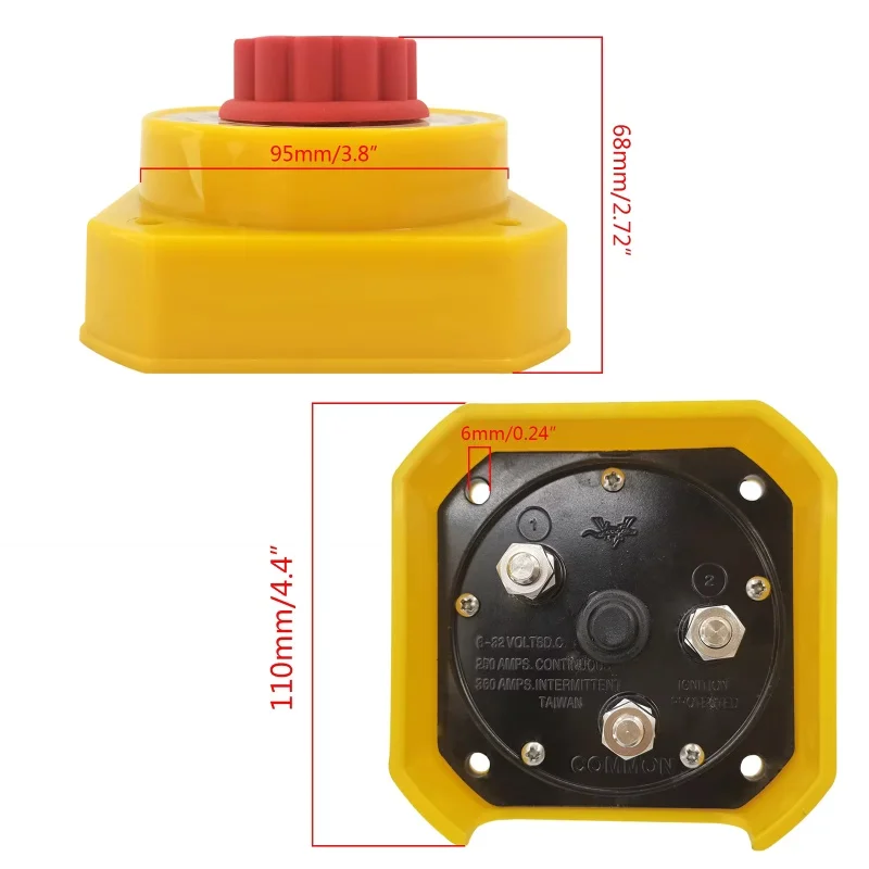 ISURE MARINE Marine Battery Switch Switch Selector Yellow Switch With Key Dual Battery Isolator Selector Switch Yacht RV Switch