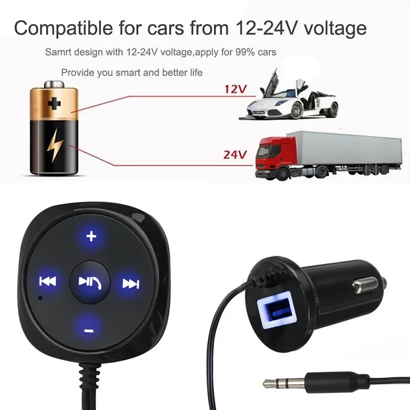 Car Bluetooth Receiver Car Adapter 3.5mm AUX Car Kit Adapter Bluetooth Music Handsfree Receiver for IPad Phone