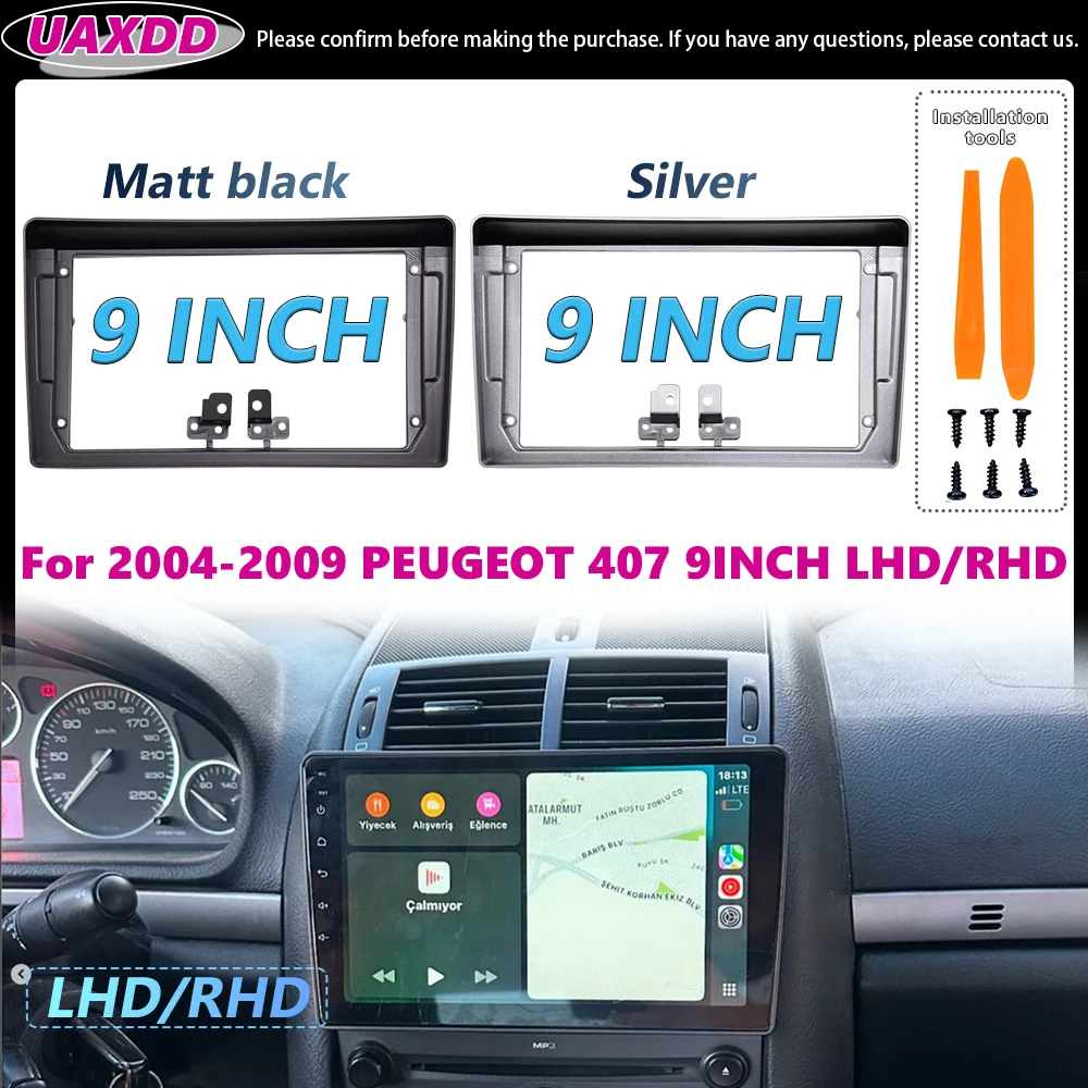 2-DIN-Autoradio für PEUGEOT 407 (2004-2009), 9 Zoll, LHD/RHD, Android-Rahmenkit, Blende, Kabel, Video, Kabelbaum, Multimedia-Player