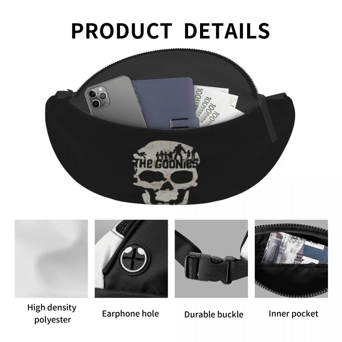 The Goonies Fanny Pack para homens e mulheres, bolsa de cintura crossbody, bolsa de dinheiro para telefone, elegante Fanny Pack