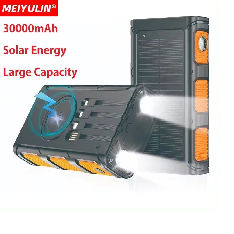 Imagem -02 - Solar Charging Power Bank 30000mah Capacidade Ultra-grande Vem com Quatro Fios Adequado para Samsung Iphone 13 Huawei