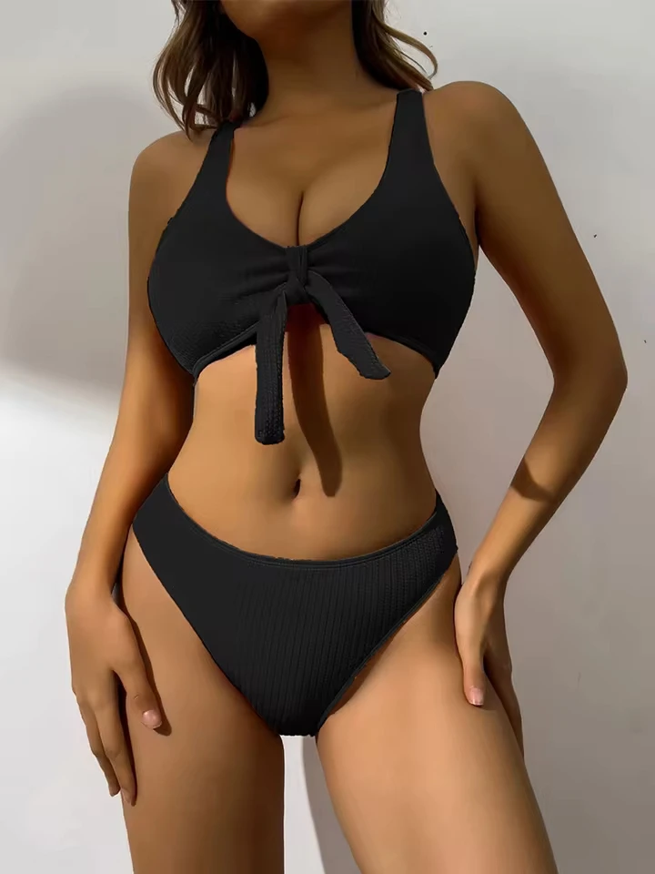 Vzvn Sexy Spaghetti Strap Vacation Bikinis Women Split Swimsuit Beach Bikini 2026 All Season Solid Backless Bikinis 2 Piece Set