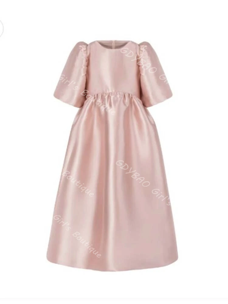 فستان فتاة الزهور بتصوير حقيقي لحفلات الزفاف من 2 إلى 14 أطفال بأكمام منتفخة على شكل حرف a/فستان الأميرة للمناولة الأولى مع شريط من التول مخصص