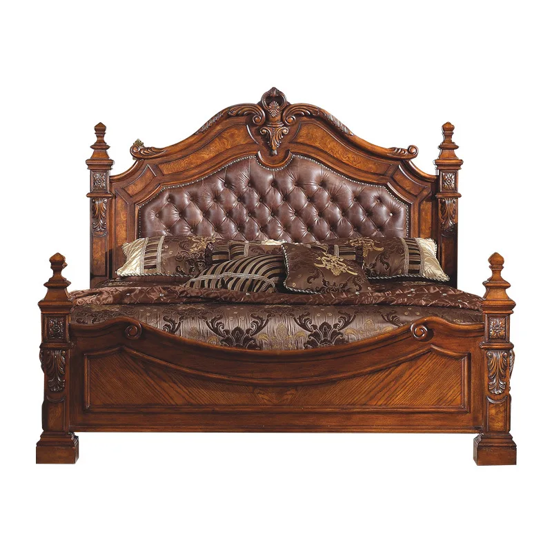 

American style, solid wood bed, top leather, retro, double, villa, simple, modern