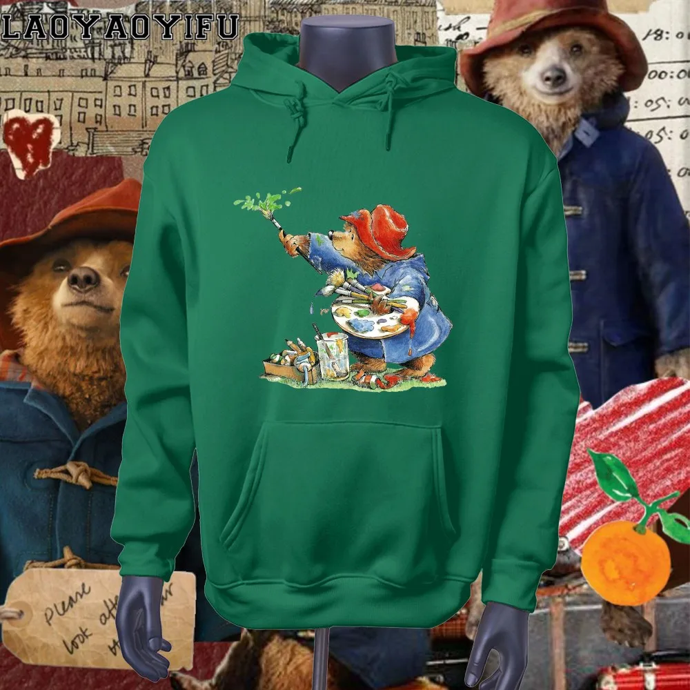 Men Women Cartoon Sweatshirt Cartoon Paddington Bear in London Graphic Hoodie Women Casual Women Clothing Aesthetic Y2k Clothes