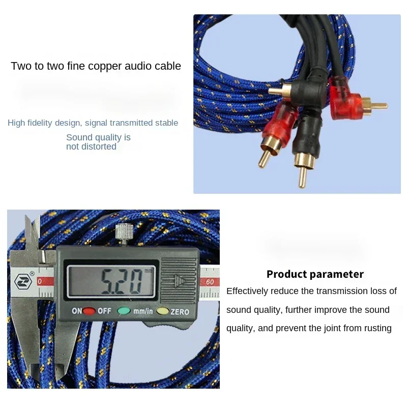 Cable de audio de cobre puro para coche, amplificador de subwoofer de modificación del sistema de audio, 2 RCA a 2 RCA