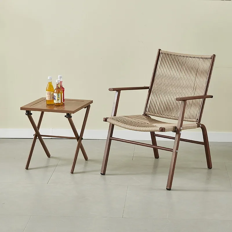 Wrought Iron Rattan Chair for Outdoor Balcony Courtyard Garden Leisure Use Three-Piece Combination Set for Restaurant Stall