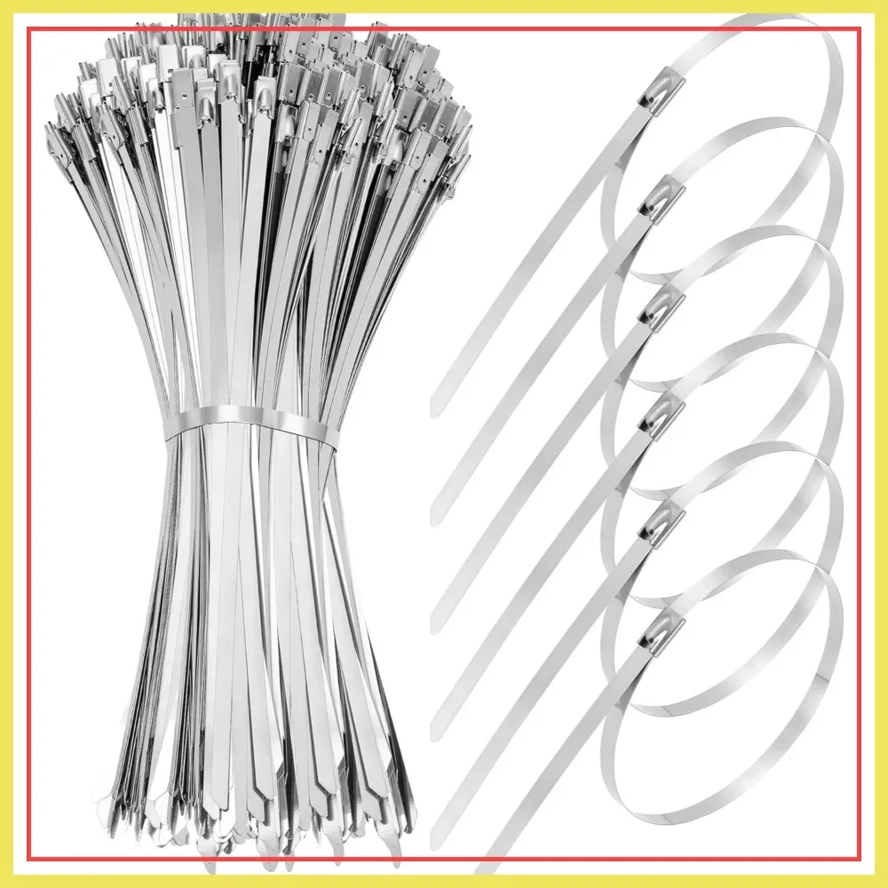 

100 Pack 11.8" 304 Stainless Steel Zip Ties – Heavy Duty Self-Locking Cable Ties for Outdoor, Machinery, Vehicles