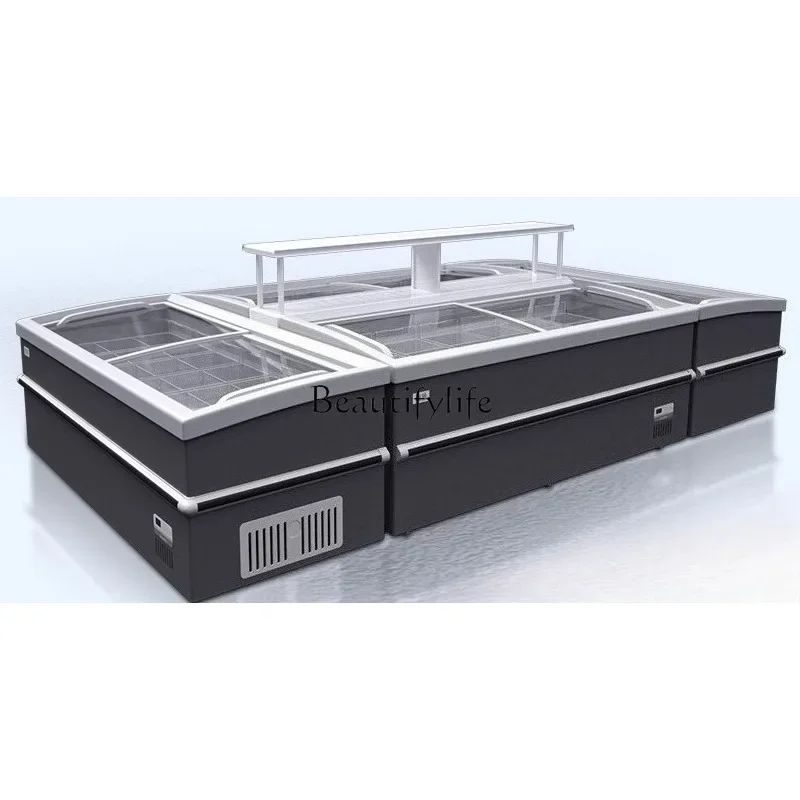 05Commercial large-capacity horizontal supermarket combination frost-free display cabinet refrigerated frozen fresh-keeping