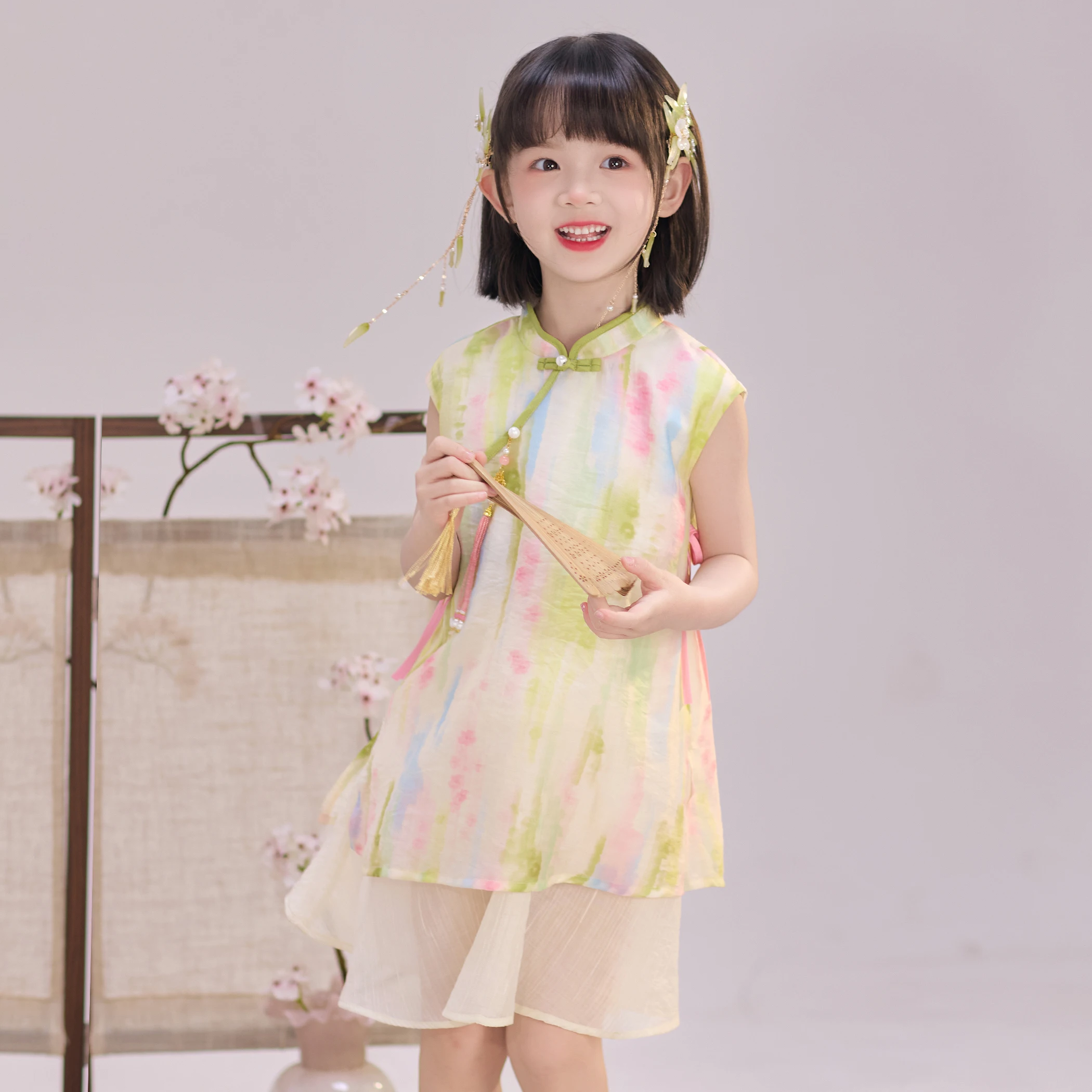 

Новое китайское платье Cheongsam для девочек, летнее детское антикварное детское улучшенное платье Hanfu