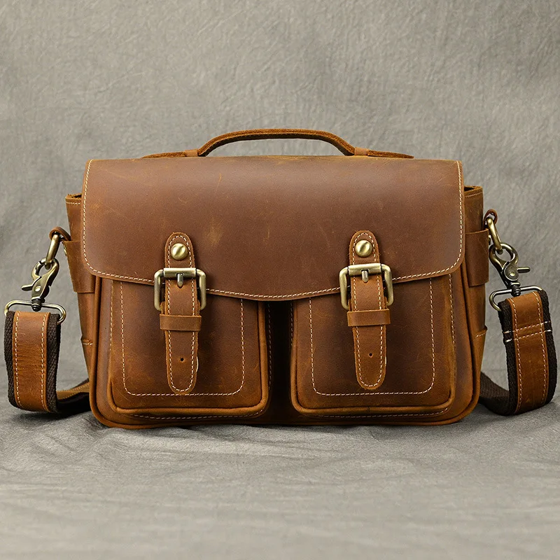 Retro leather SLR camera bag Crazy horse leather mini micro single camera bag first layer cowhide shoulder messenger bag