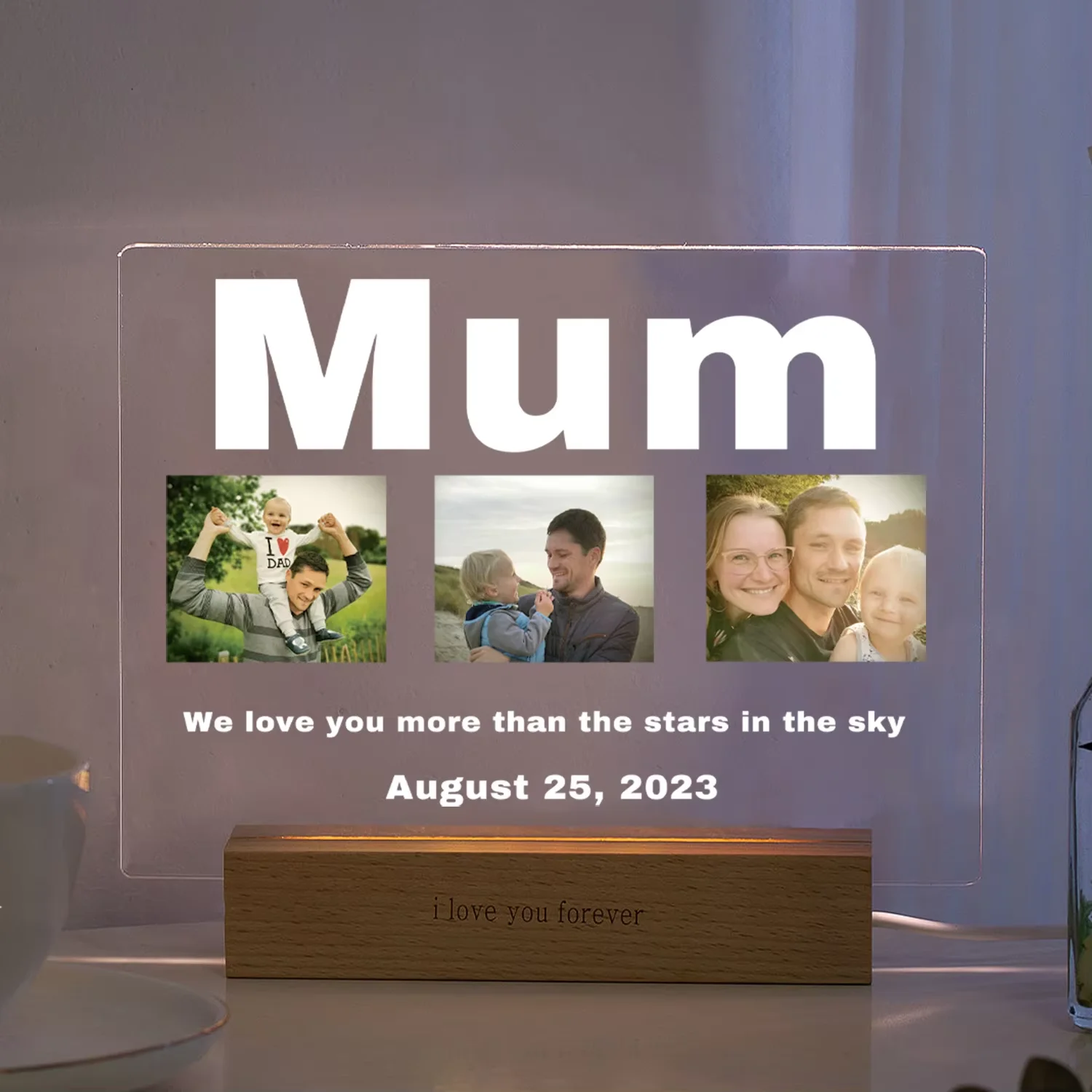 

Custom 3D LED Acrylic Photo Lamp Night Light Gift for Mom Dad Parents Family Wedding Birthday Anniversary Romantic Home Decor