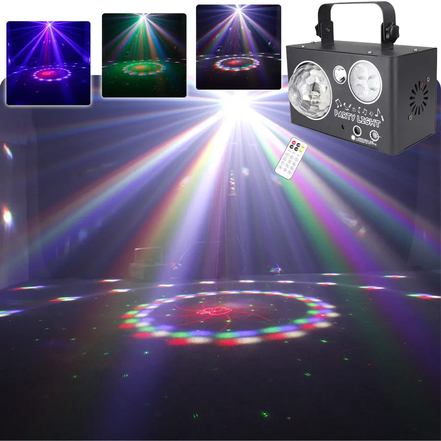 

4IN1 Magic Ball Disco DJ Lights Laser 60 Patterns Projector Dyed LED Strobe Stage Effect RGBW LED Beam DMX Party Dance Lamp X420