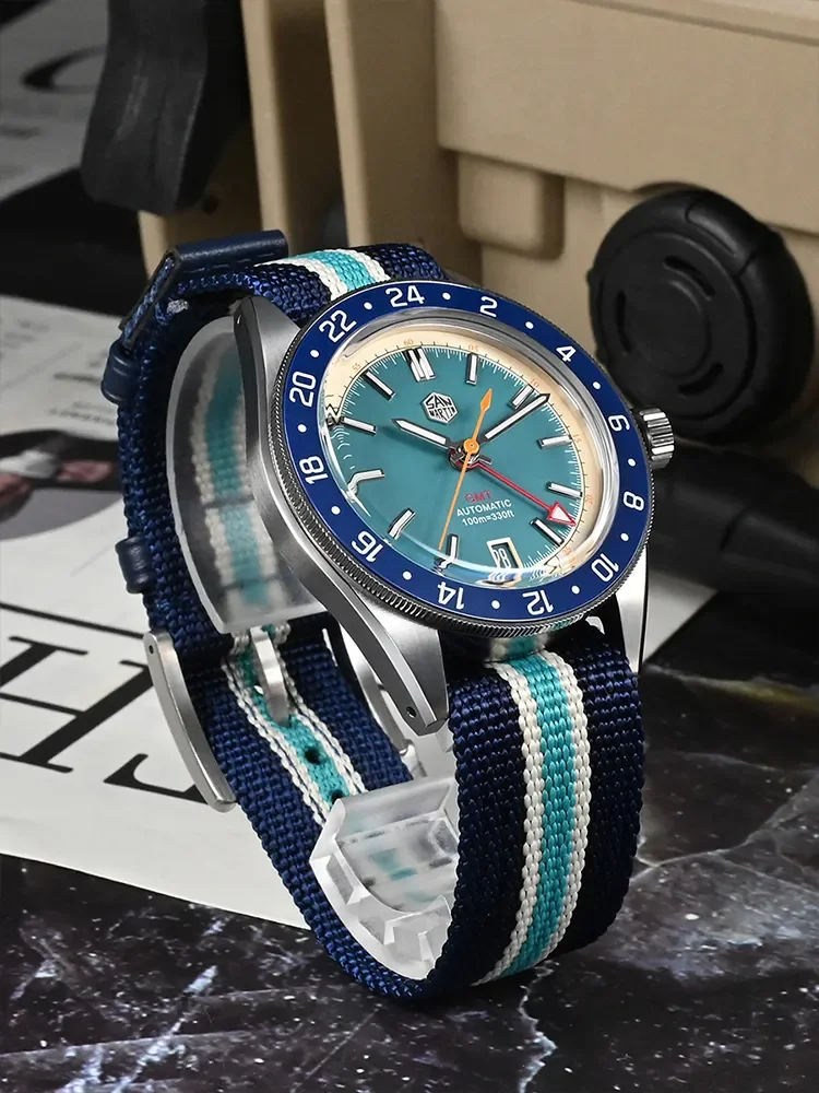 San Martin Fashion Nylon Strap NH34 GMT Men Sports Watch Original Design Automatic Mechanical Waterproof Full Luminous SN0116