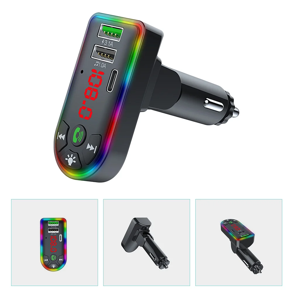 

Lossless MP3 Player Adapter FM Transmitter 5.0 Stereo Ambient Light 7 Colors Dual USB 3. Charging for Phone Tablet Low