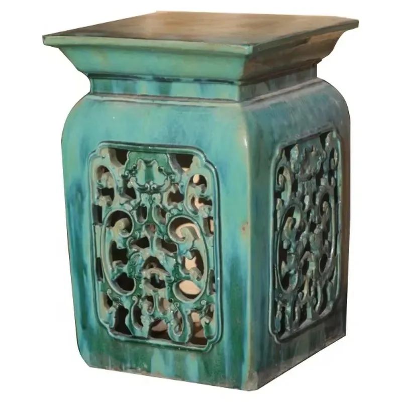 Outdoor Glazed Ceramic Garden Stool Chinese Style Patio Seat Decorative Porcelain Drum Table for Yard Lawn Park Furniture
