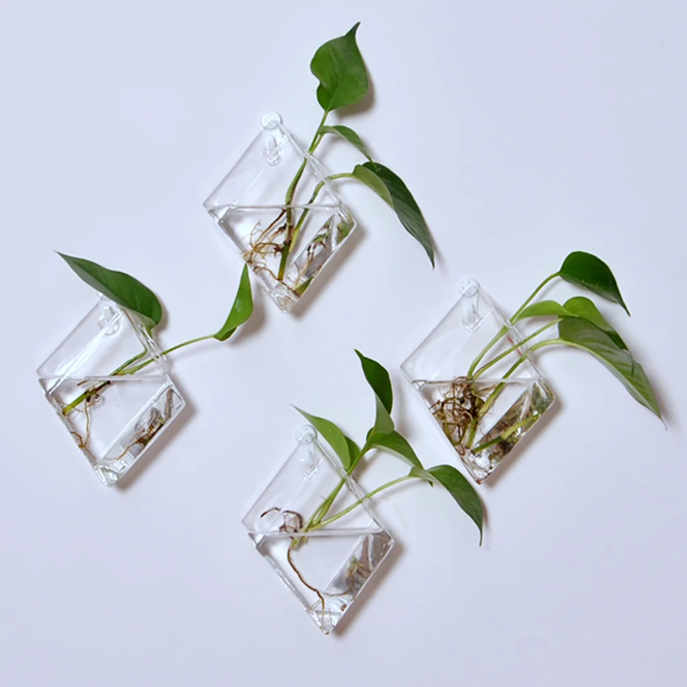 

4 Pcs Rhombus Vase Wall Multiple Modern Tube Vases Glass Flower Container Home Creative
