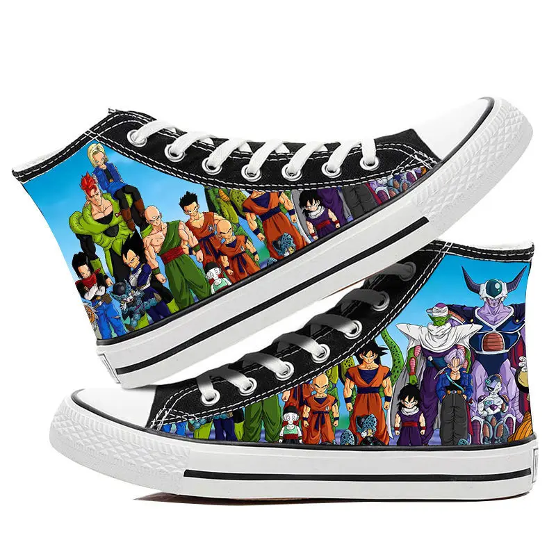 Dragon Ball Son Goku Anime Summer Canvas Shoes Students Hand-Painted Printed Flat Shoes Children Breathable High-Top Sneakers