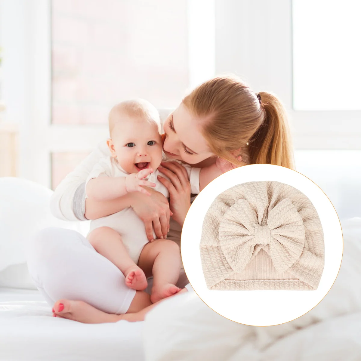 

Baby Warm Hat Soft Cloth Bowknot Design Kids Winter Headwear Elastic Stretchy Cap Lovely Children Winter Warm Hat