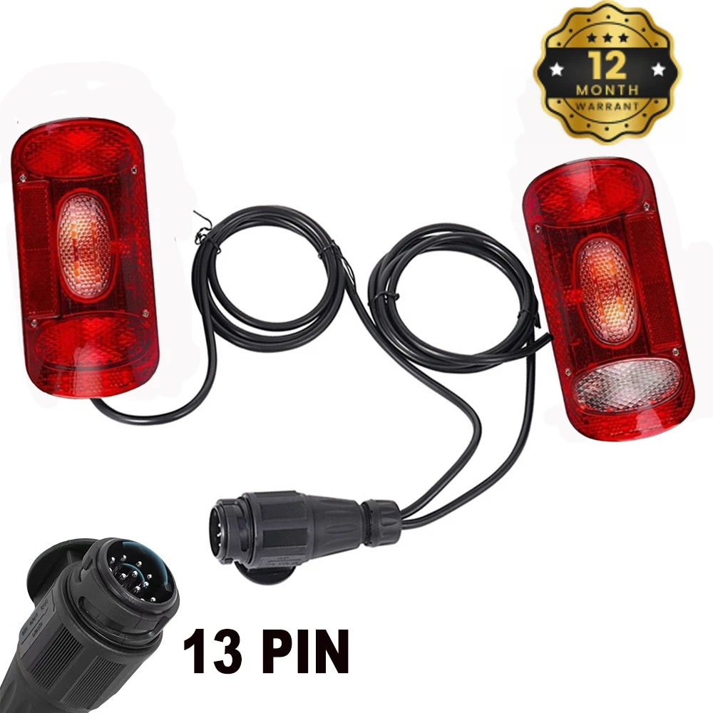 2x 12V 13-Pin Plug 5.5m Cable 5 Functions Rear Tail Light Brake Signal Number Plate Reflector Lamp Wiring Harness Truck Trailer