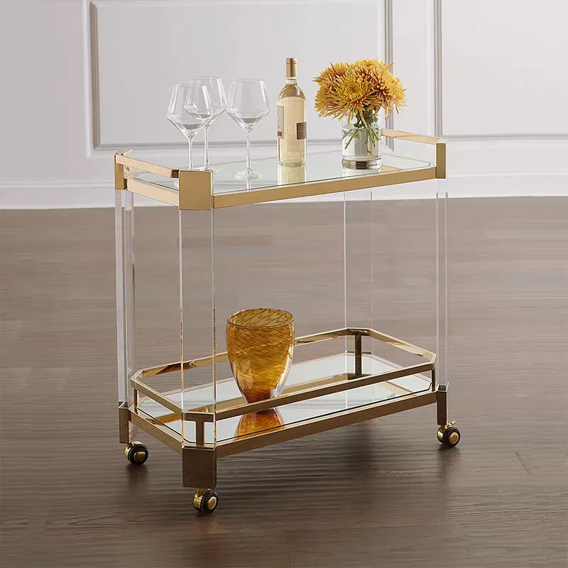 Hotel food carts, handcarts, mobile stainless steel tea carts, acrylic transparent European-style beverage carts