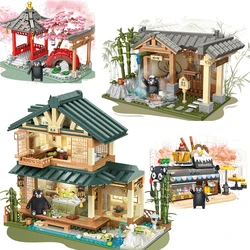 Kumamon Bear Building Blocks City Stree View Series Sakura Flowers House DIY Coffee Shop Country Bricks Toys Gifts For Kids Boys