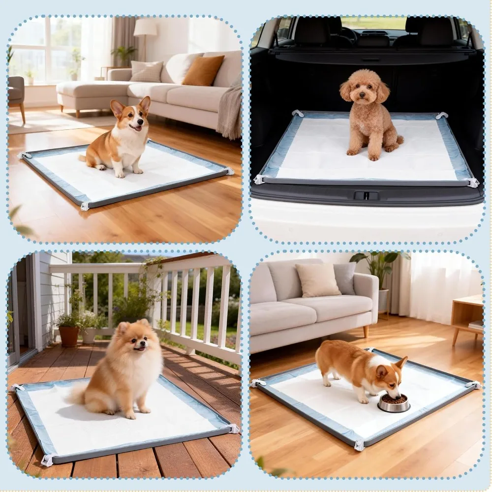 Hundeklo-Unterlage-Halter Geeignet für 24' X 24' Trainingsunterlagen, Welpen-Toilettenschale mit 4 Befestigungsklammern, Bodenschutz für Innenräume – Detail 4