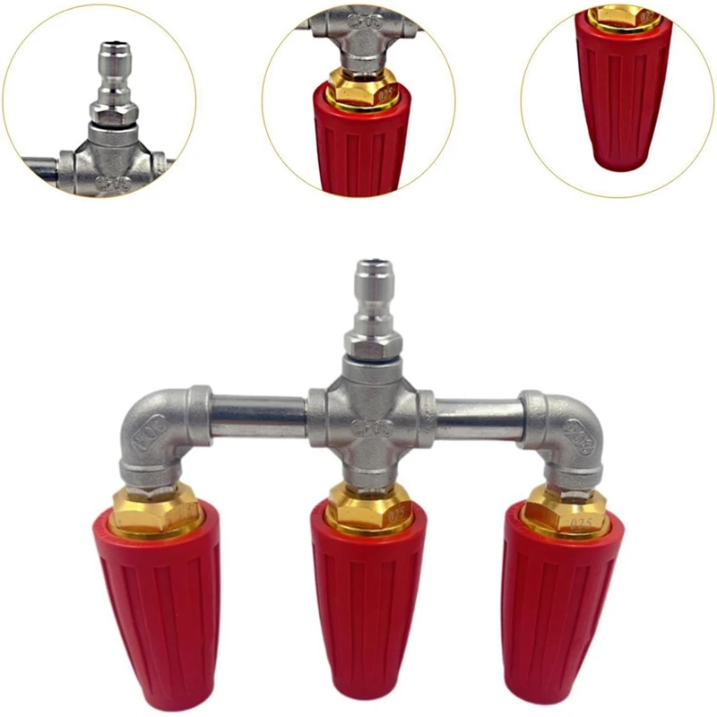 Rotating Nozzle Triple Nozzle Pressure Washer Spare Tip for Deck Floor Window Cleaning Car Wash-A21I