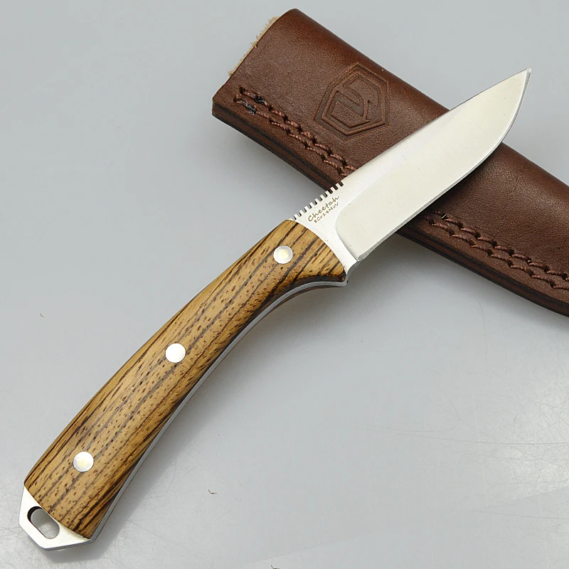 

HARNDS Cheetah HK3118 Fixed Blade Knife with Zebra Wood Handle Leather Sheath Outdoor Camping Tactical Hunting Surviva Tool