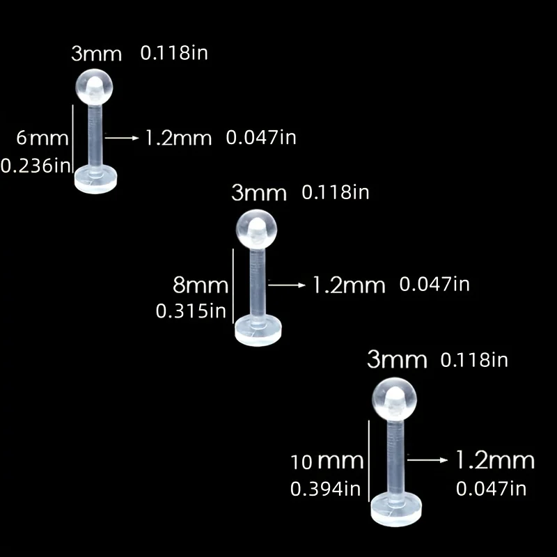 20pcs 6/8/10mm Transparent Lip Ear Stud, Tongue Ring, Body Piercing Jewelry For Male and female