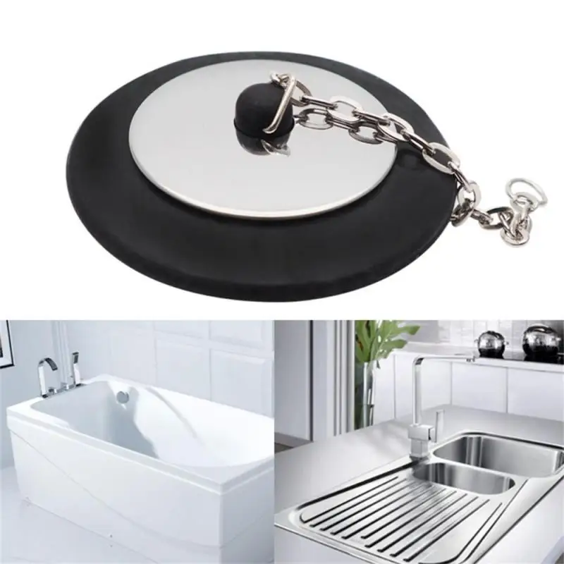 Rubber Choke Bathtub Drain Stopper with Chain Bath Plug Drain Tub Stopper for Home and Hotel