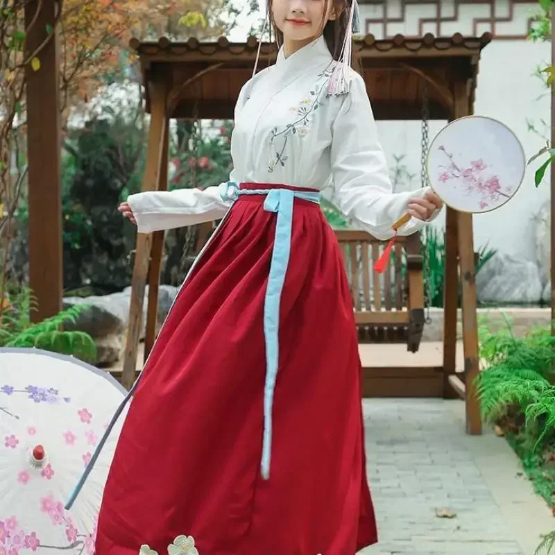 Fantasia hanfu para mulher, hanfu, sarong na altura da cintura, conjuntos diários de colarinho para adulto, estudante, Ming, estilo chinês, melhorado, 2023