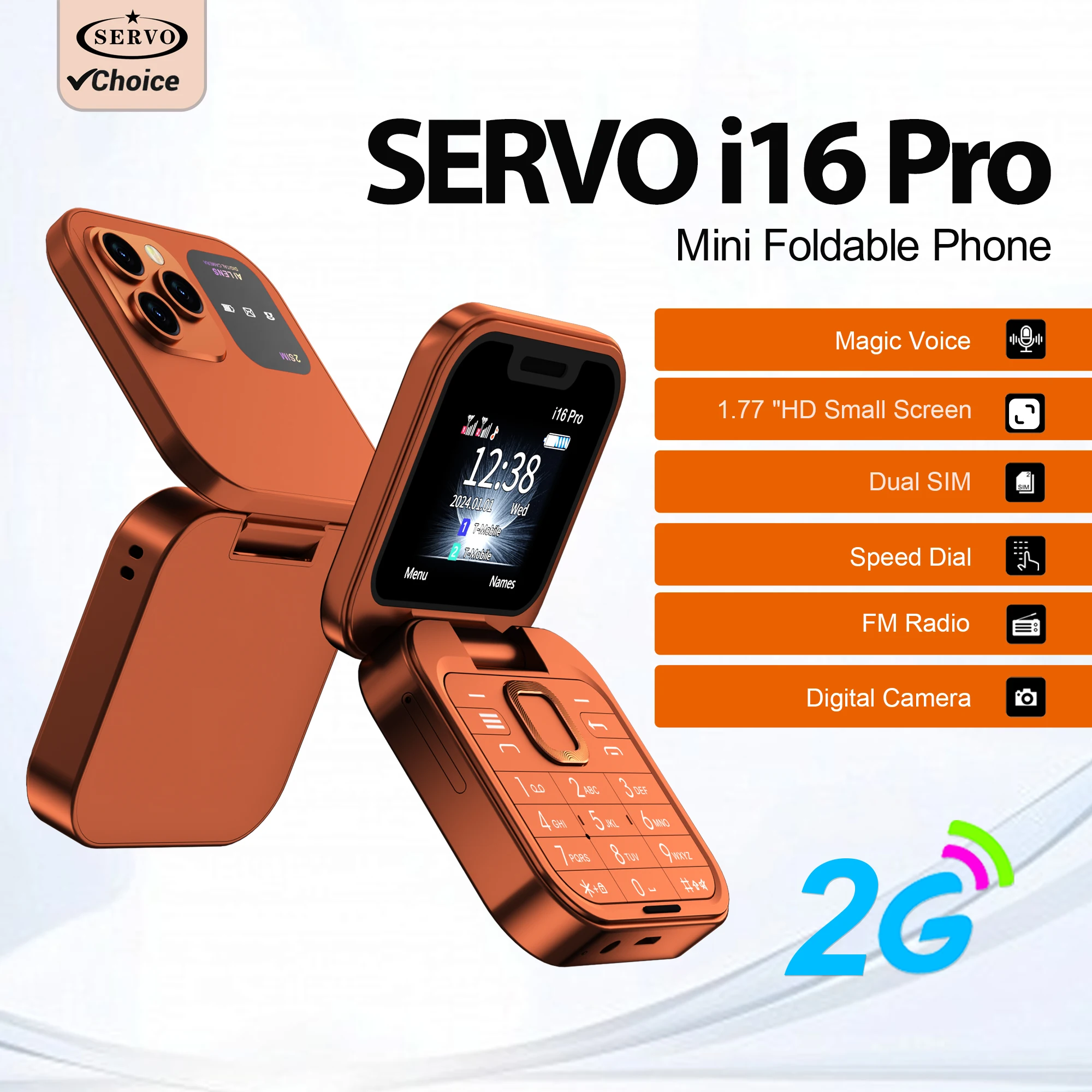 SERVO i16 PRO Flip Mini Mobile Phone Dual SIM Call Recording Speed Dial Magic Voice FM Radio 2G GSM Small Fold Button Telephones