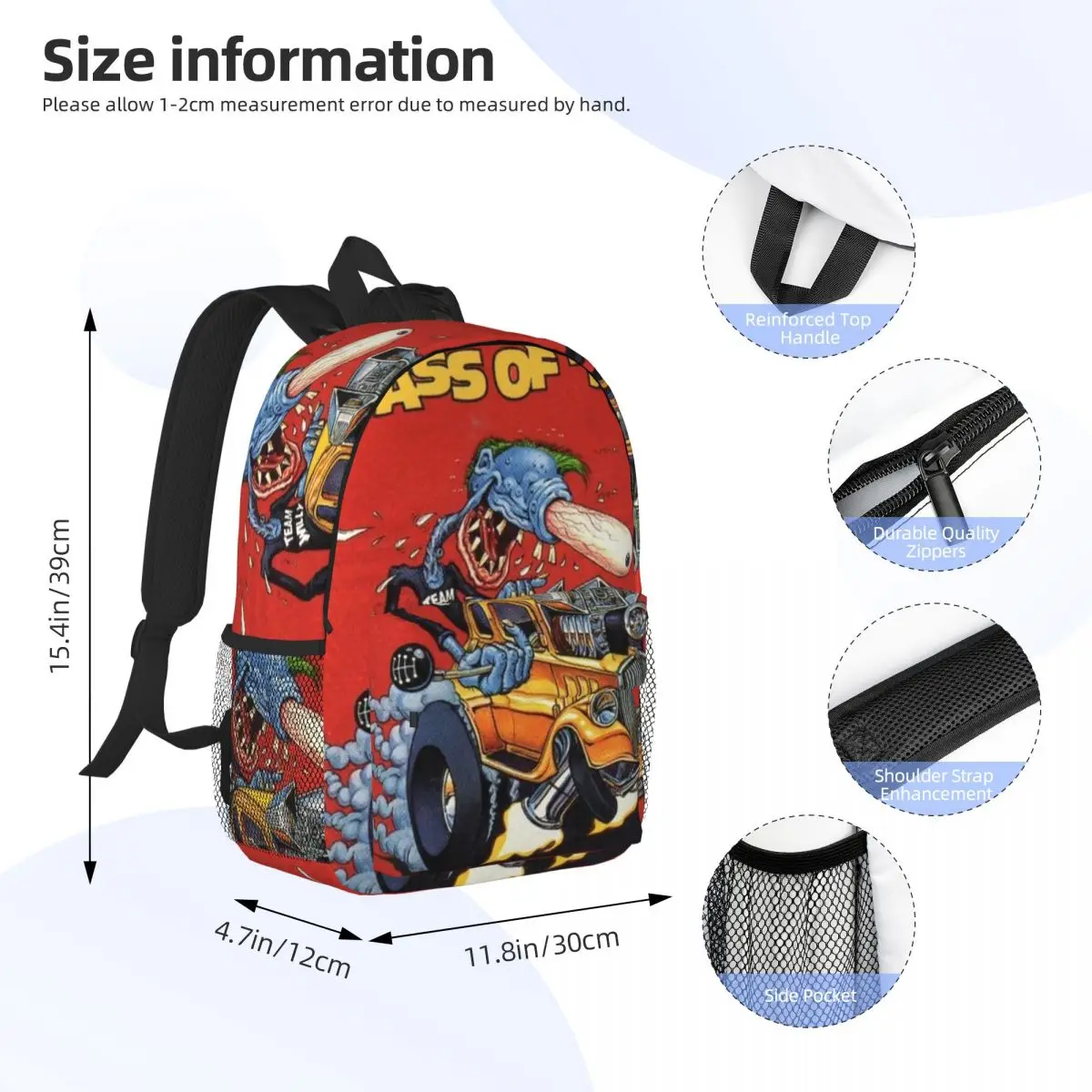 حقيبة ظهر Rat Fink متعددة الطباعة رائجة البيع Daypack سعة كبيرة للأولاد والبنات حقيبة كتب حقائب كتف للرجال والنساء حقيبة مدرسية للأطفال #2