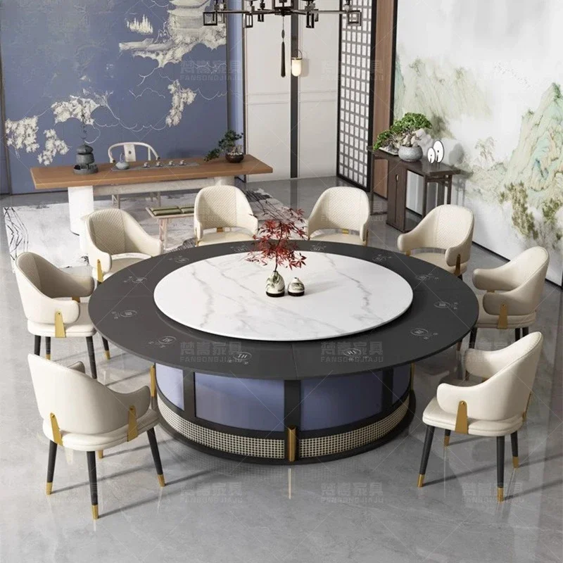 Hotel rock slab dining table club hotel box invisible induction cooker dining table and chairs one person one pot new Chinese
