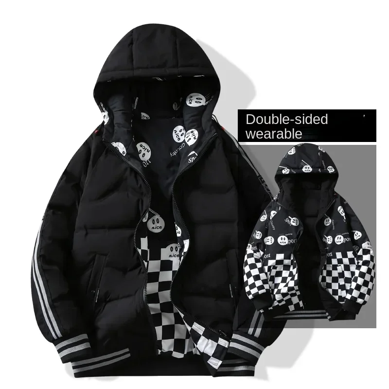 COZOK Double-sided Wear Down Jacket Solid Color Plaid Print Pattern Hooded 2025 New White Duck Warm Autumn and Winter Jack