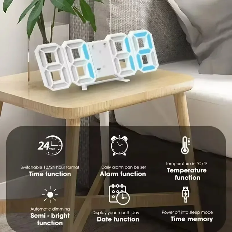 Table  3D LED Digital Alarm Clock Wall Clock Time/Date/Temperature for Home Kitchen Offices Clock Decoration Garden Clocks