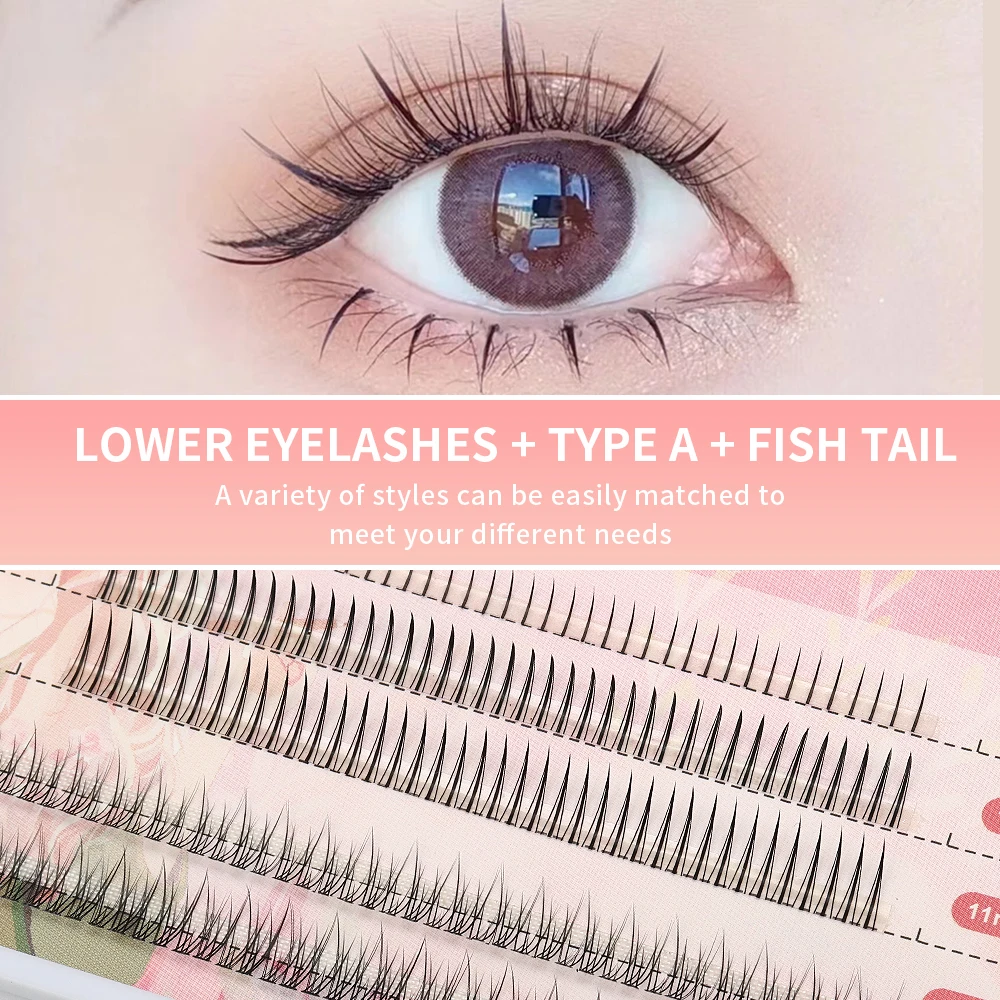 

A Shape + Fish Tail False Eyelashes Individual Lashes Mix Bottom Lashes Fairy Extension Russian Volume Natural Cluster spikes