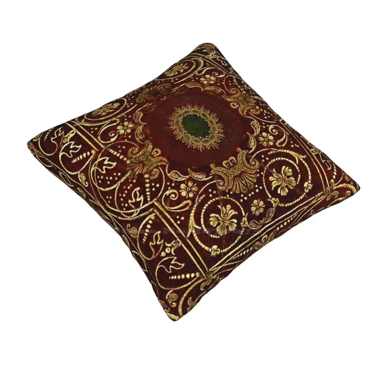 Elizabethan Style Gilded Leather Old Book Cover Throw Cushion Pillow Cover Engraved Leather Tooled Leather Antique Leather Old