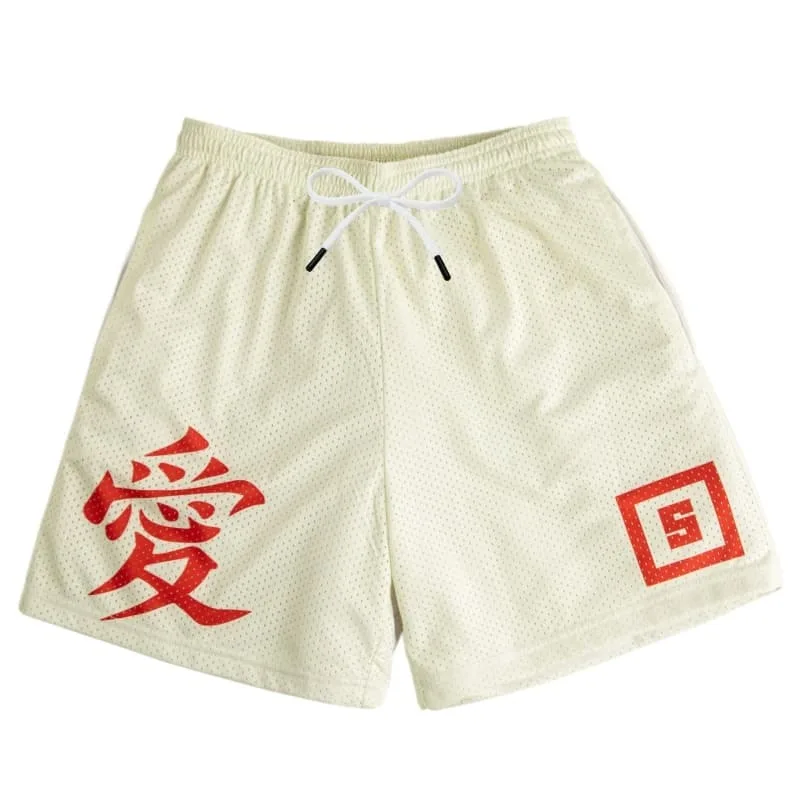2026 New Naruto Gaara Love Letter Print Anime Mesh Breathable Shorts Summer Outdoor Training Beach Shorts Unisex Family Matching