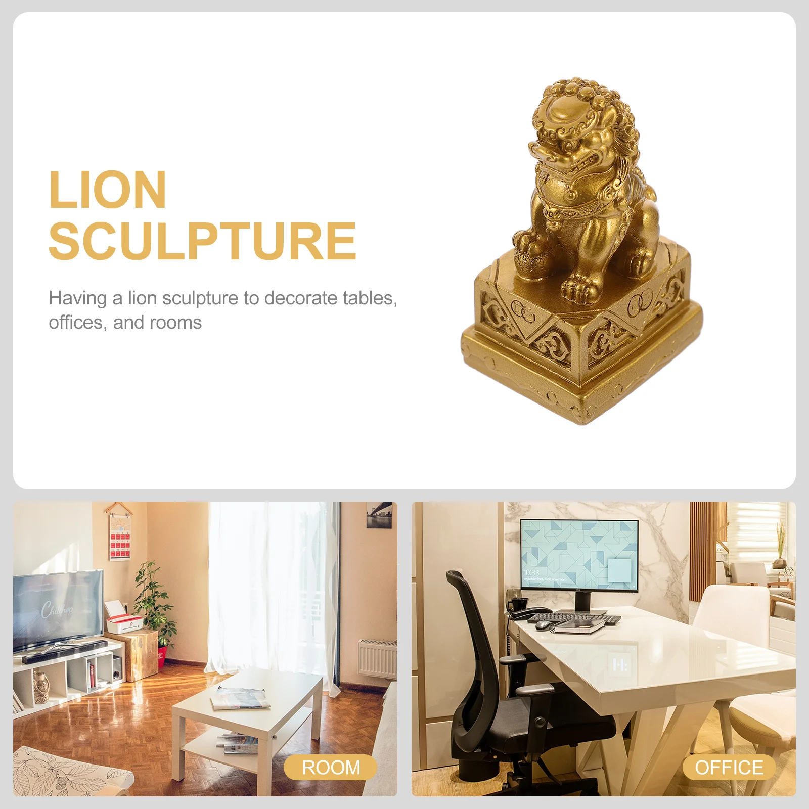 

2Pcs Lion Figurines Resin Sculptures Desktop Decoration Wild Animals Ornament Table Office Lion Sculpture