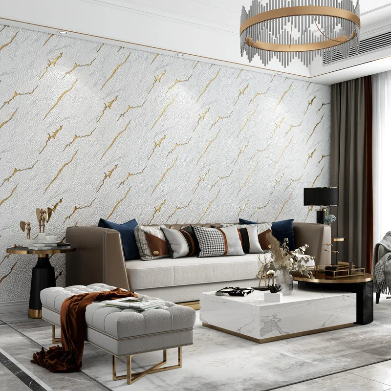 High-end Deerskin Velvet Marble Pattern Non-woven Wallpaper Bedroom TV Wall Nordic Super Thick Large Roll 3D Wall Stickers 9.5M