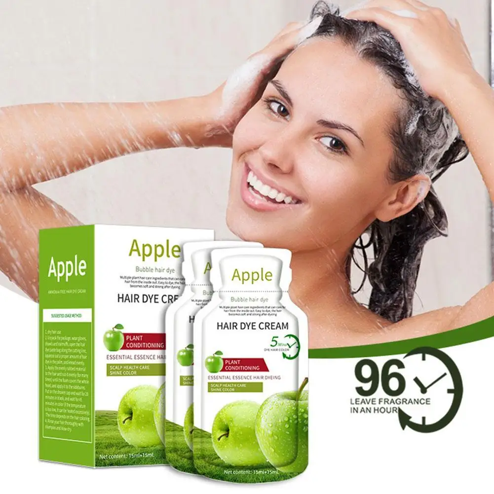 

15ml Natural Apple Hair Coloring Black Shampoo,Natural Ammonia-free Fruit Extract Hair Dye Shampoo,Non Irritating Foam Mild Does