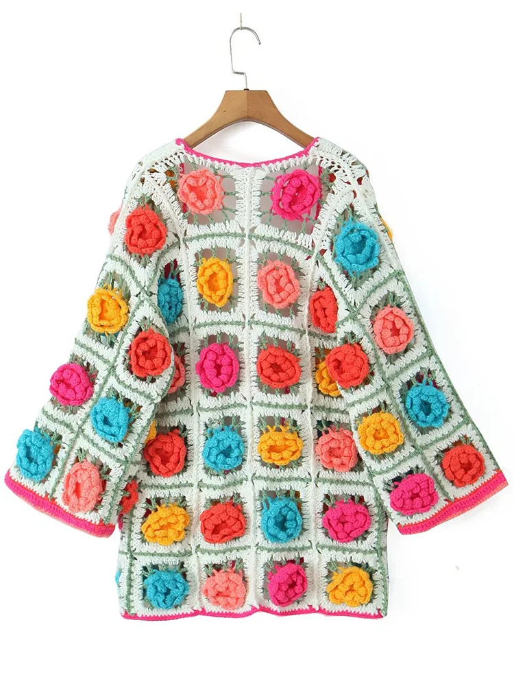 Gypsylady Boho Retro Chic Knitted Sweater Cardigan Flower Long Handmade Crochet Hollow Out Autumn Summer Women Jumper Streetwear