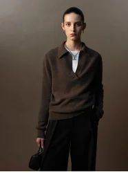 Polo Scissors Collar Malhas Camisola, 100% Cashmere, Inteligente, Loja