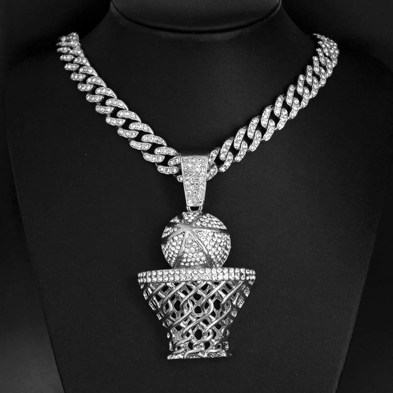 Hip Hop Rhinestone Number 23 Basketball Pendant Necklace Hiphop Iced Out Chain Sports Necklaces For Men and Women Jewelry Gift